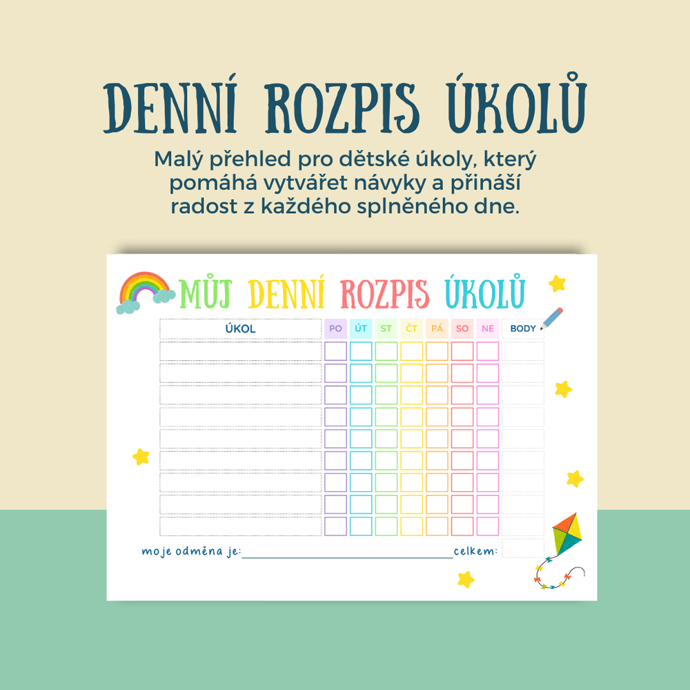 Denní rozpis úkolů pro děti K TISKU