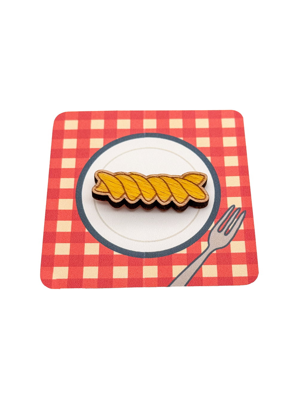 Dřevěná brož – Těstovina Fusilli