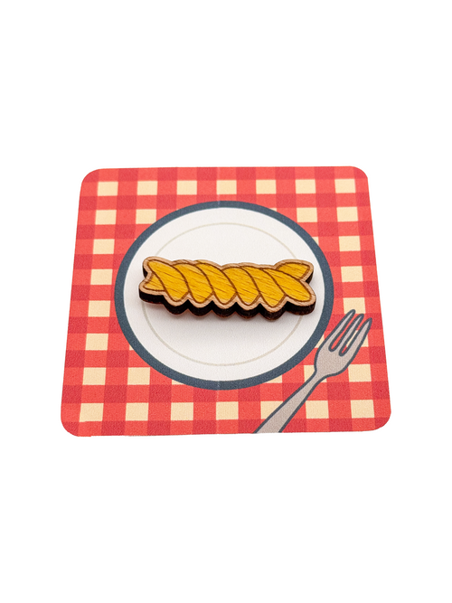 Dřevěná brož – Těstovina Fusilli