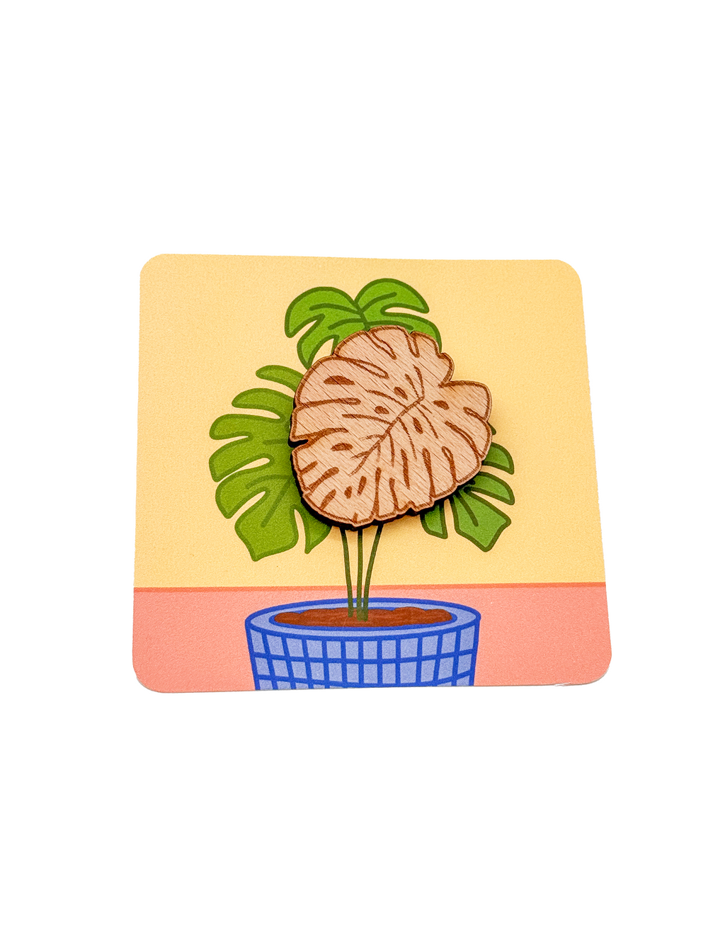 Dřevěná brož – Monstera