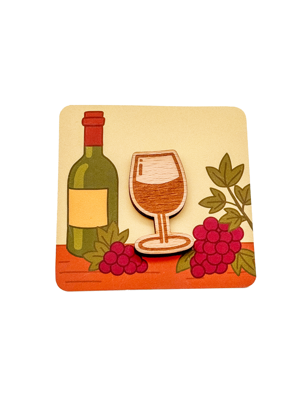 Dřevěná brož – Sklenka vína