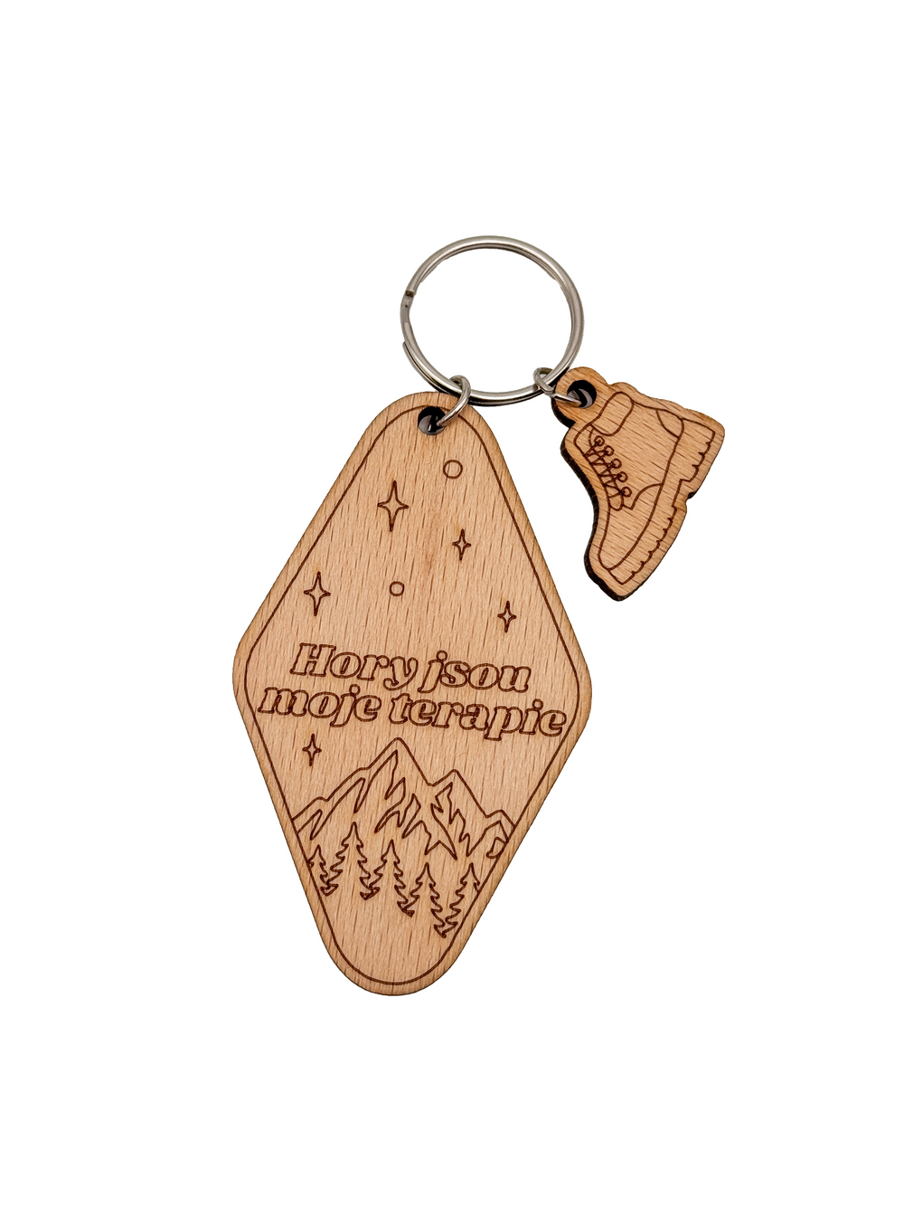 Dřevěná klíčenka – Hory jsou moje terapie