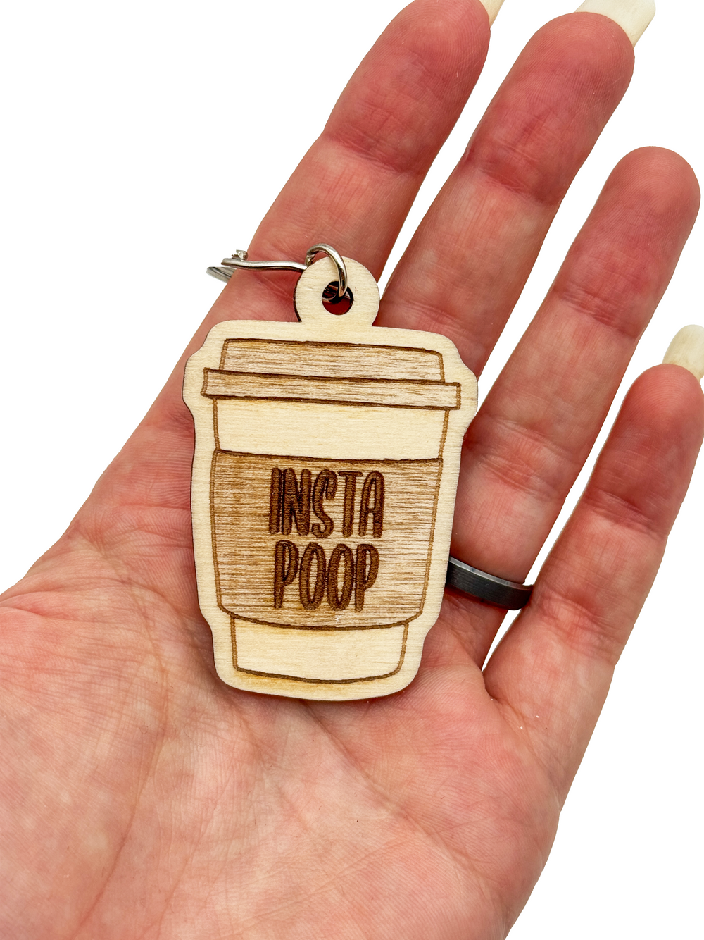 Dřevěná klíčenka – Insta Poop