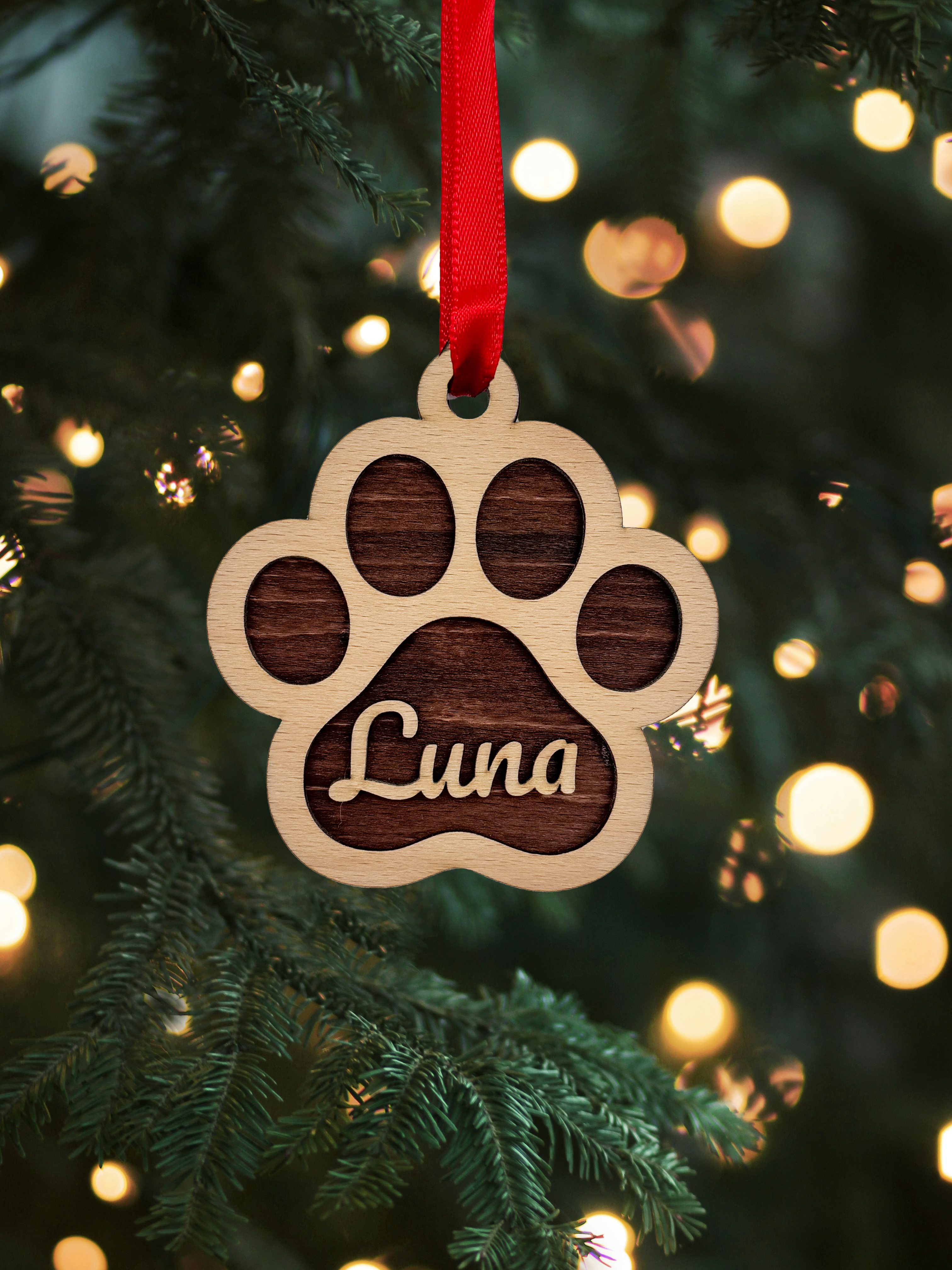 Dřevěná vánoční ozdoba – Kočičí tlapka se jménem