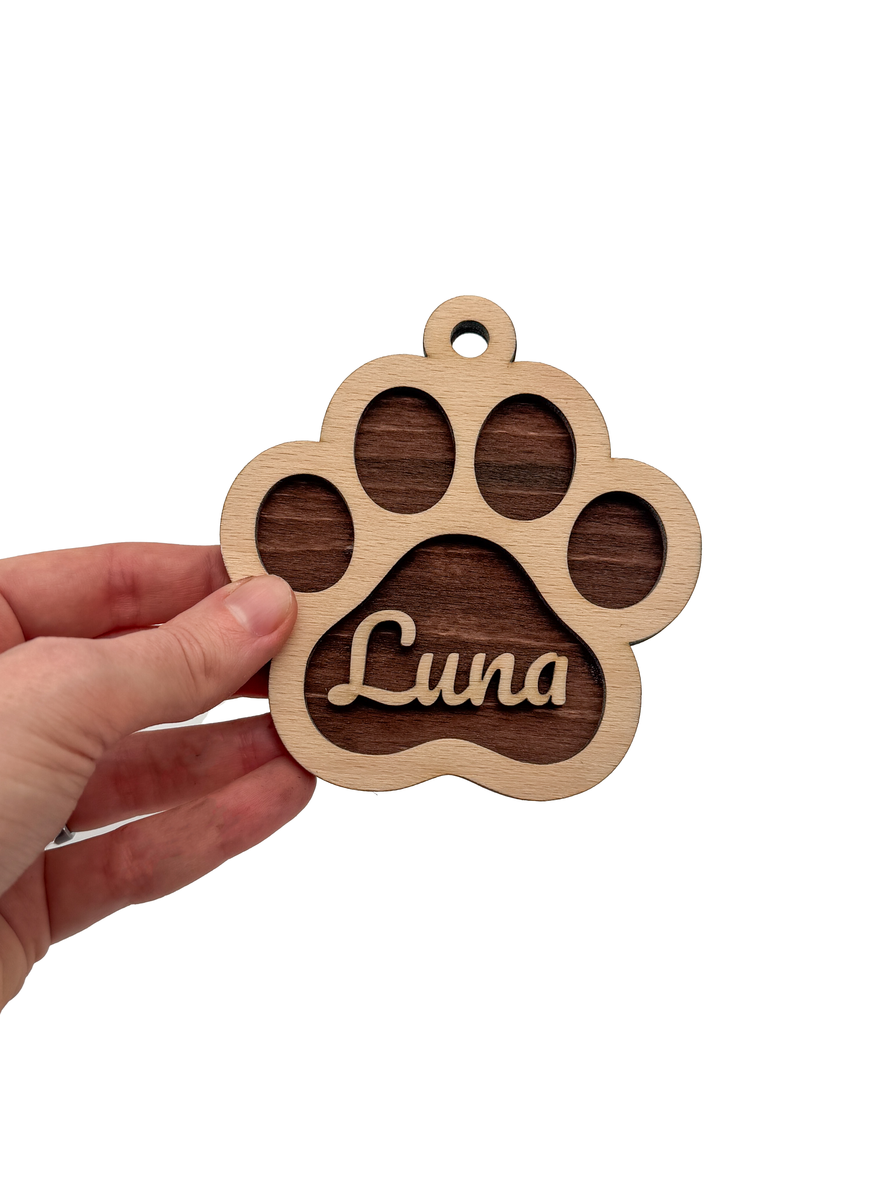 Dřevěná vánoční ozdoba – Kočičí tlapka se jménem