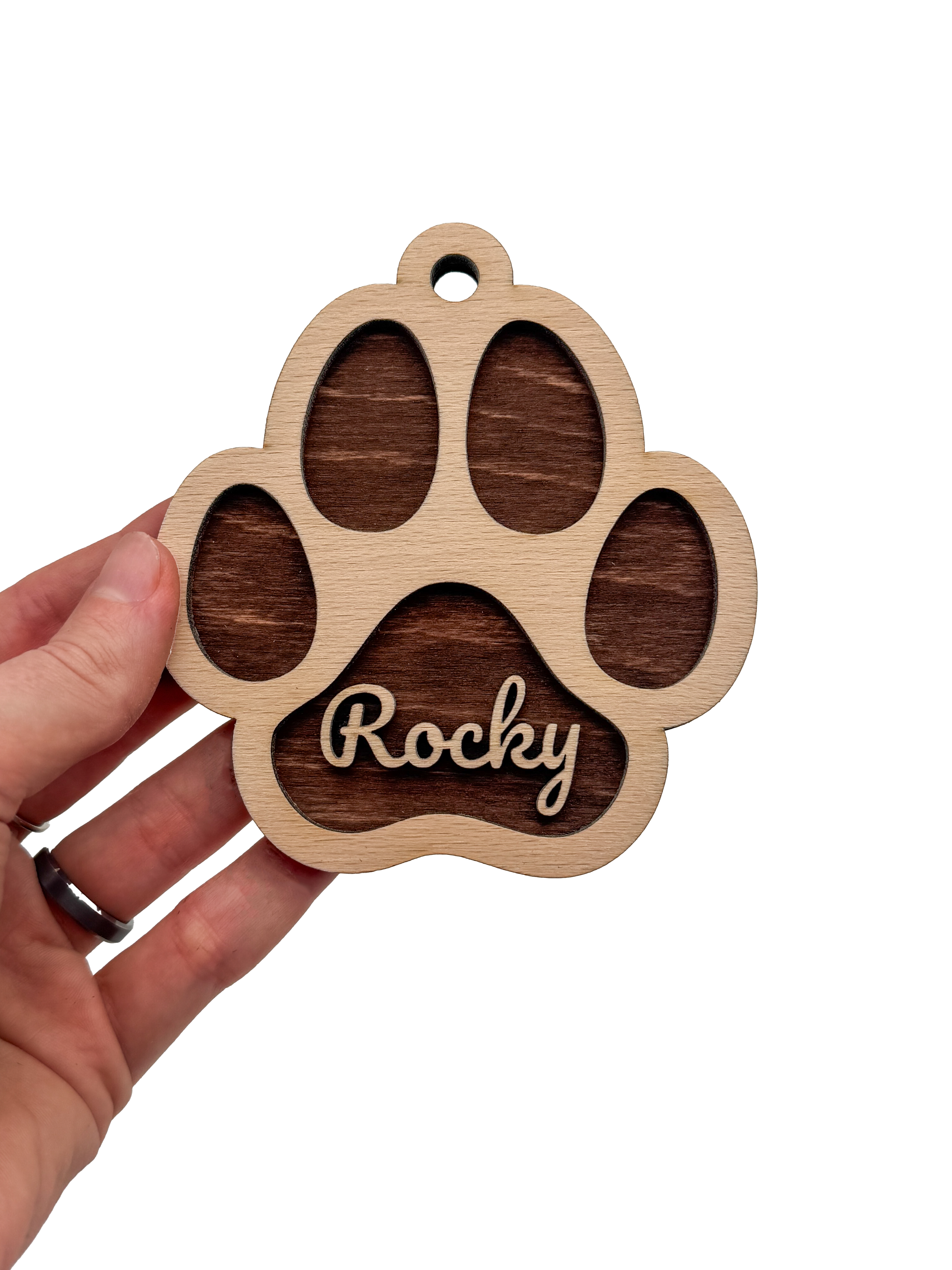 Dřevěná vánoční ozdoba – Psí tlapka se jménem