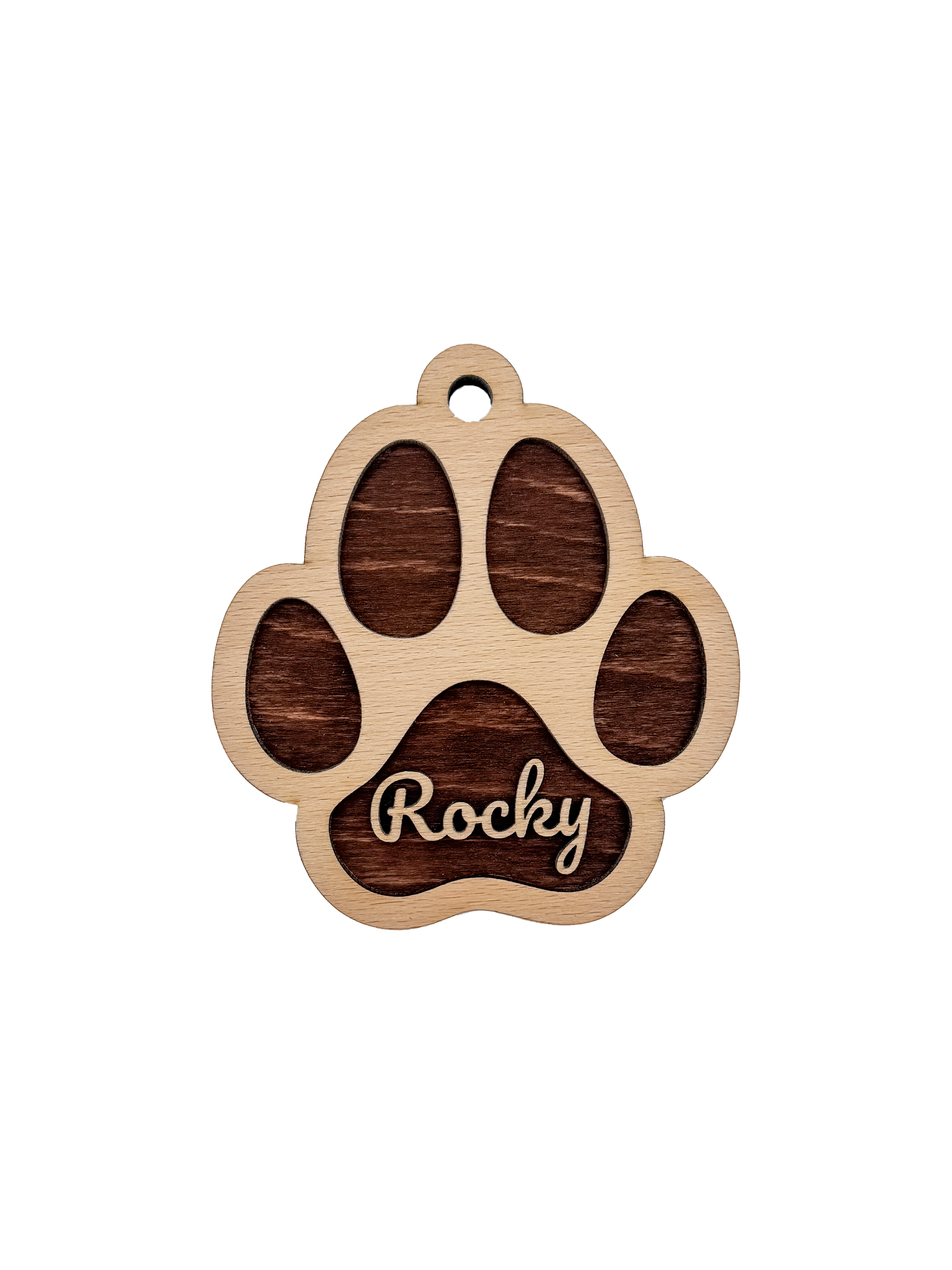 Dřevěná vánoční ozdoba – Psí tlapka se jménem