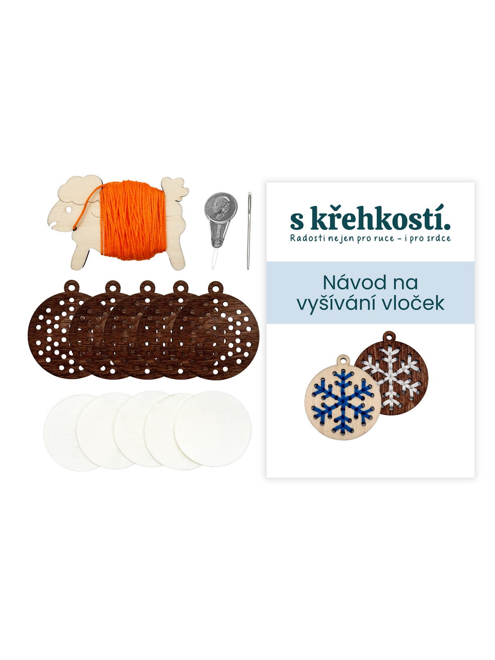 Kreativní sada na vyšívání – Dřevěné vločky tmavé (5 ks)