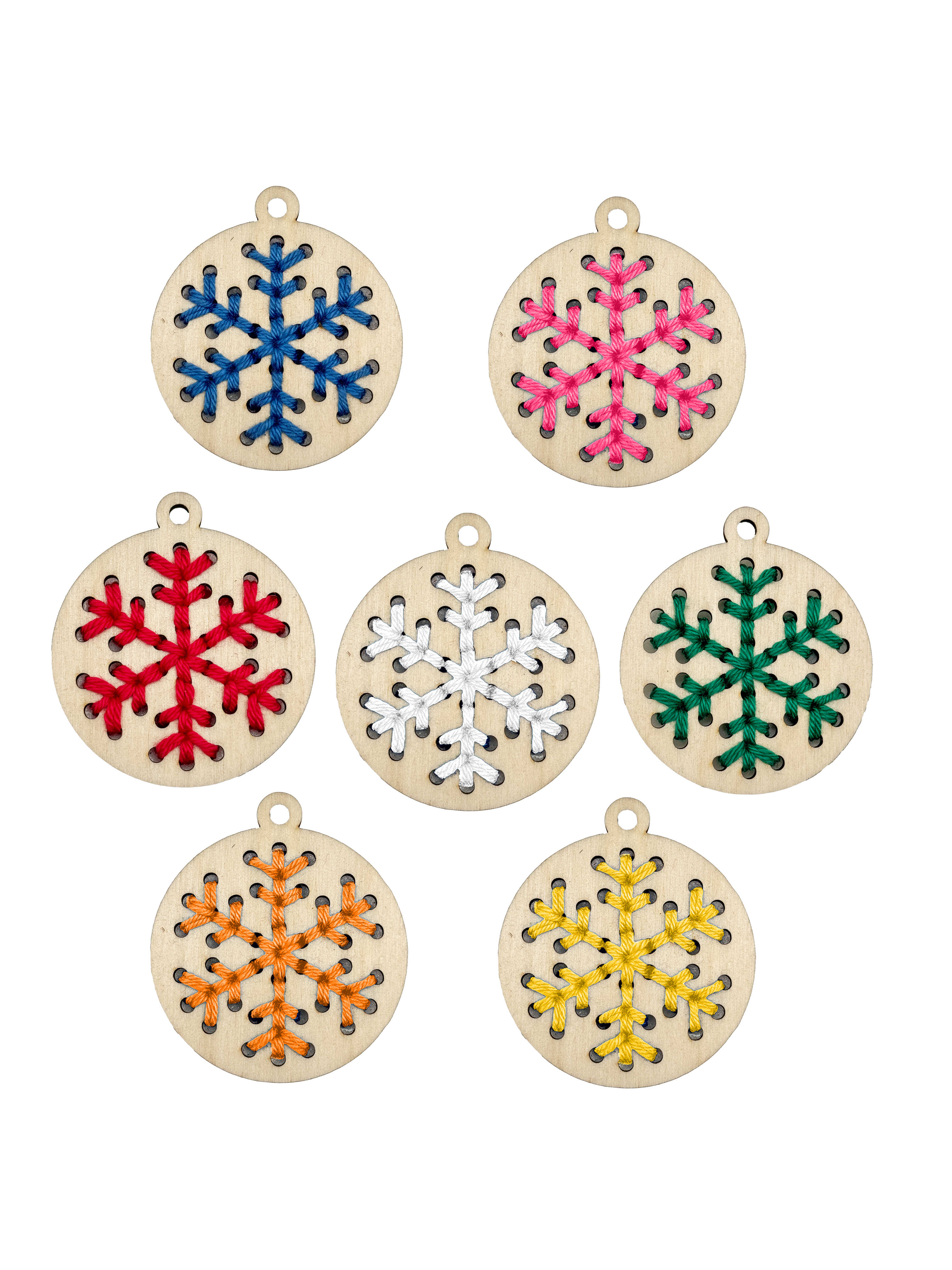 Kreativní sada na vyšívání – Dřevěné vločky přírodní (5 ks)