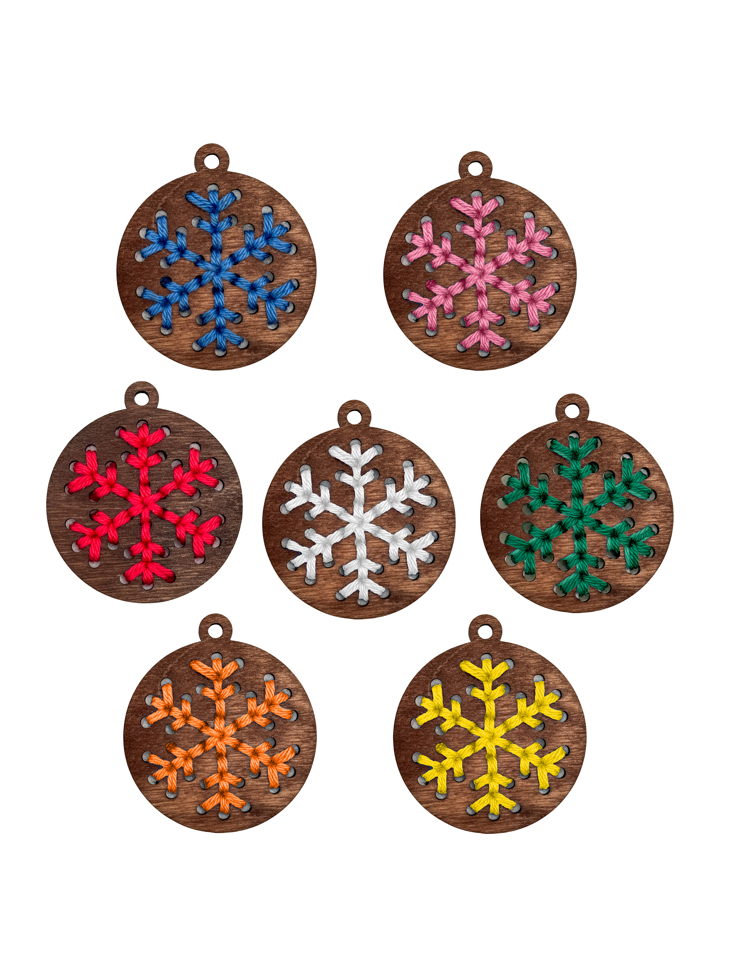 Kreativní sada na vyšívání – Dřevěné vločky tmavé (5 ks)